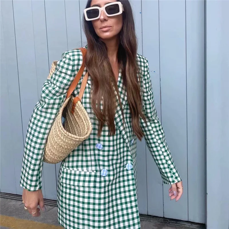 Woman Vinage Green Loose Plaid Blazer 2021 Spring Fashion Ladies Houndstooth Blazers Female High Street Double Breasted Outwear
Woman Vinage Green Loose Plaid Blazer 2021 Spring Fashion Ladies Houndstooth Blazers Female High Street Double Breasted Outwear