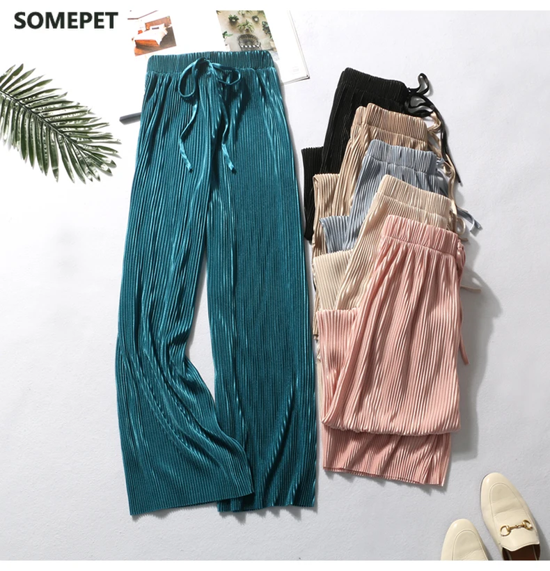 Summer Wide Leg Pants For Women Casual Elastic High Waist New Fashion Loose Long Pants Pleated Pant Trousers Femme
Summer Wide Leg Pants For Women Casual Elastic High Waist New Fashion Loose Long Pants Pleated Pant Trousers Femme
