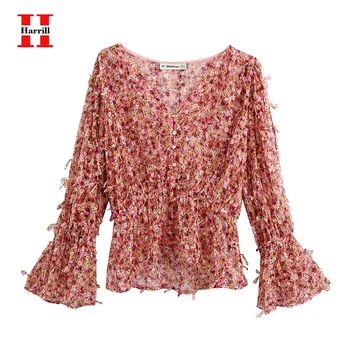 Fashion Floral Print Blouse Women Flare Sleeve Tassel Tops Woman Button Design V-Neck Top Women Summer Streewear Pleated Blouses
Fashion Floral Print Blouse Women Flare Sleeve Tassel Tops Woman Button Design V-Neck Top Women Summer Streewear Pleated Blouses