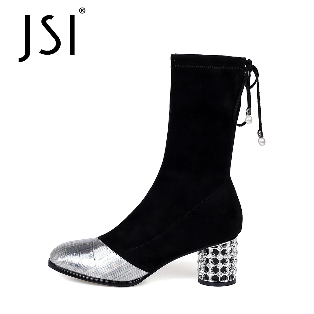 JSI Genuine Leather Mid-calf Boots Woman Patchwork Pearl Round Toe High Round Chain Heel Sock Design Lace Up Lady Shoes JO731
JSI Genuine Leather Mid-calf Boots Woman Patchwork Pearl Round Toe High Round Chain Heel Sock Design Lace Up Lady Shoes JO731