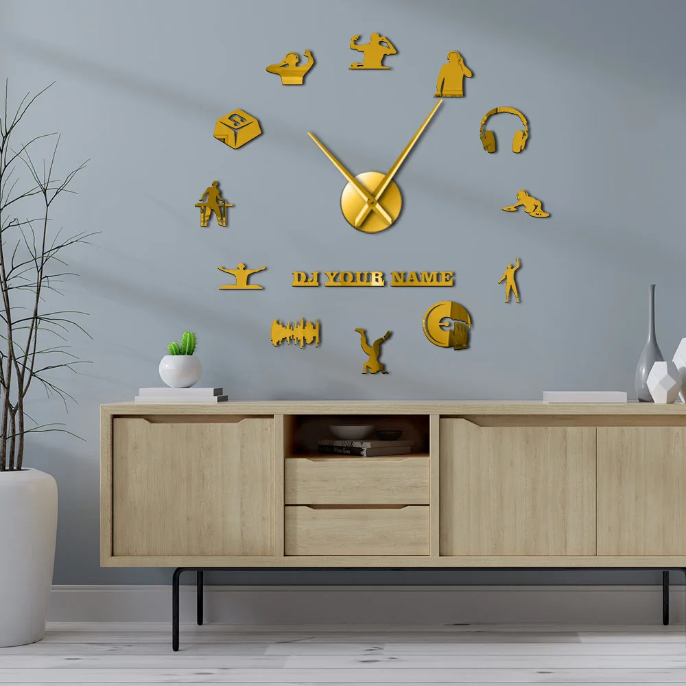 Персонализированные большие настенные часы с именем диджея сделай сам декор для