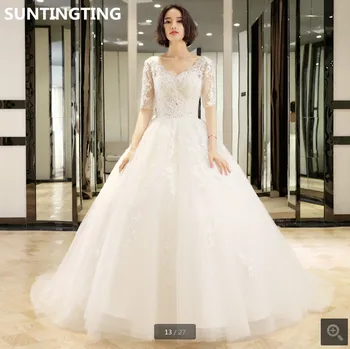 2020 vintage white ball gown wedding dress half sleeve lace appliques v neck beaded bridal gowns modest bride dresses hot sale 
2020 vintage white ball gown wedding dress half sleeve lace appliques v neck beaded bridal gowns modest bride dresses hot sale