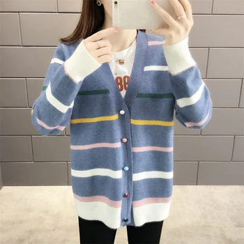 Long Cardigan Women 2019 New Autumn Winter Female Long Sleeve Cardigan Sweater Stripe Knitted Cardigans for Women Knitwear Tops
Long Cardigan Women 2019 New Autumn Winter Female Long Sleeve Cardigan Sweater Stripe Knitted Cardigans for Women Knitwear Tops