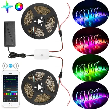 

5/10/20m Outdoor Smart WIFI APP Controller WS2811 IC RGB LED Strip 5050 Individual Addressable +12V Transformer+Controller