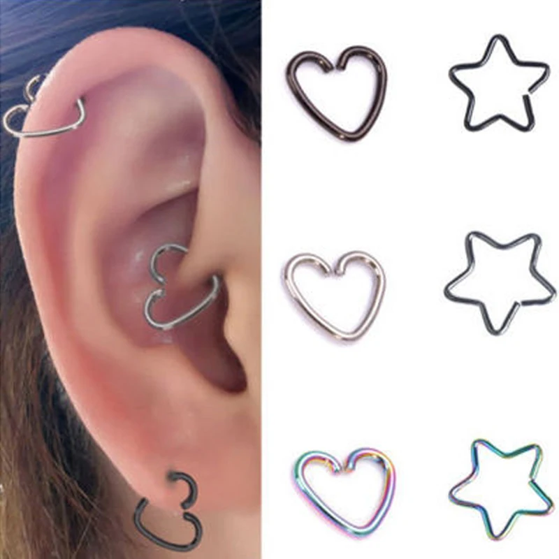 1Pc Heart/Star Shape Fake Ear Cartilage Daith Tragus Piercing Helix Earring Labret Ring Lip Hoop Star Seamless Nose Body Jewelry
1Pc Heart/Star Shape Fake Ear Cartilage Daith Tragus Piercing Helix Earring Labret Ring Lip Hoop Star Seamless Nose Body Jewelry