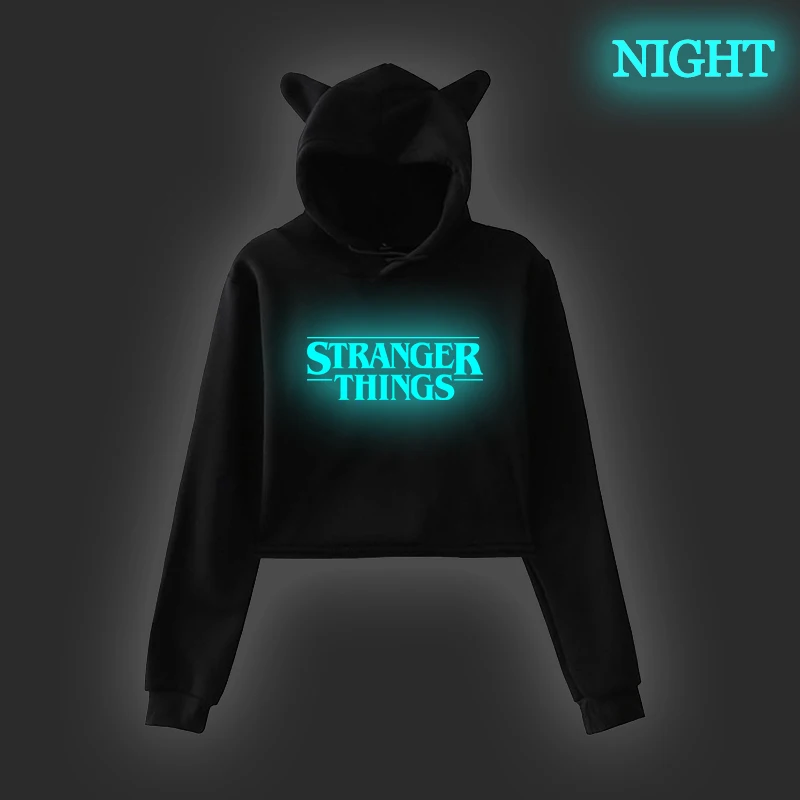 

Hot Stranger Things Crop Sweatshirt Vintage Style Graphic Hoodies Women Luminous Print Sweatshirt Lady Dreamy Top Cropped Hoodie