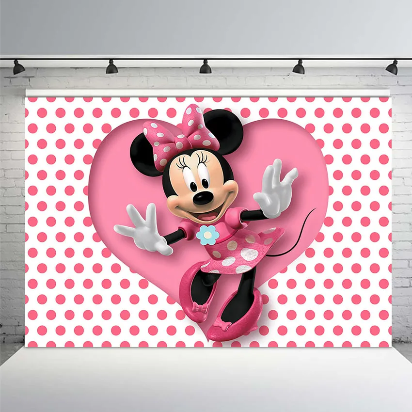 

Vinyl Newborn Photocall Pink Minnie Mouse Dance Polka Dots Custom Photo Studio Birthday Photo Background Photography Backdrop