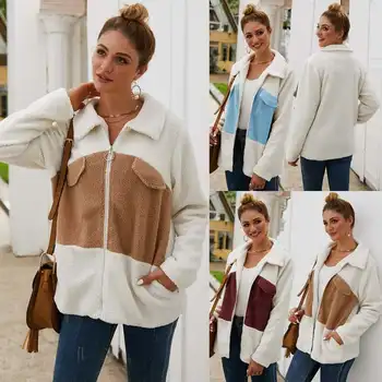 Womens long sleeves zipper winter Teddy cashmere Plush Blue Patchwork lady Loose coat Jacket overcoat outerwear windbreaker
Womens long sleeves zipper winter Teddy cashmere Plush Blue Patchwork lady Loose coat Jacket overcoat outerwear windbreaker