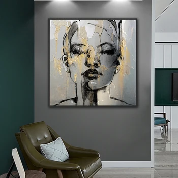 Modern fashion girl face canvas painting square abstract golden wall art printing for bed room home wall decor
Modern fashion girl face canvas painting square abstract golden wall art printing for bed room home wall decor