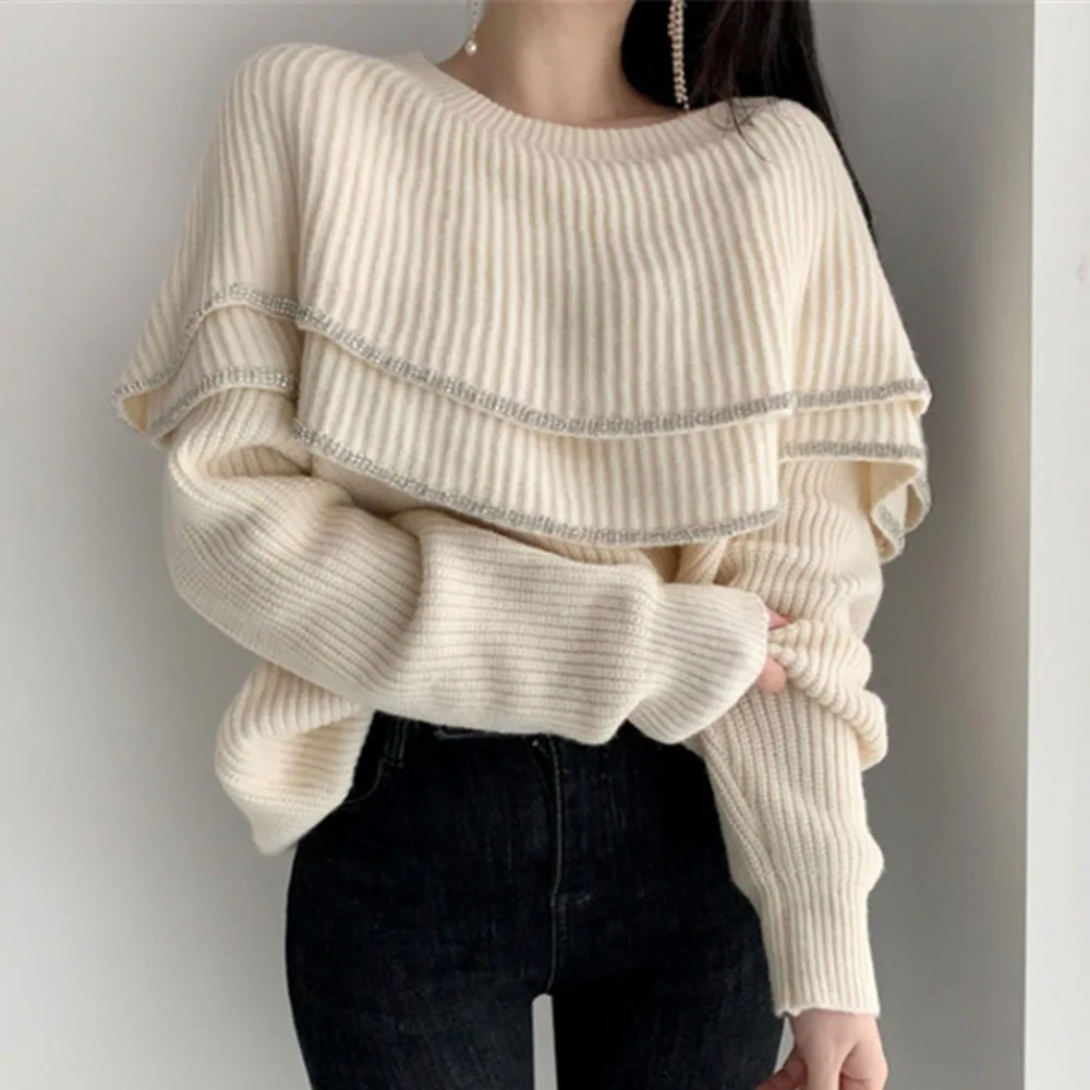 2020 Autumn Sweater Ladies Double Layer Lotus Leaf Collar Design Bright Silk Edging Sexy New Sweater Women Casual Pullover
2020 Autumn Sweater Ladies Double Layer Lotus Leaf Collar Design Bright Silk Edging Sexy New Sweater Women Casual Pullover
