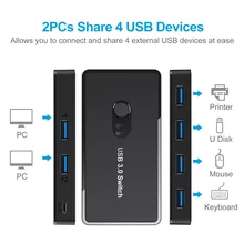 USB 3.0 Switcher Fast Data Transmission Speed Switch Hub 2-in-4-out Selector Adapter for Keyboard Mouse
USB 3.0 Switcher Fast Data Transmission Speed Switch Hub 2-in-4-out Selector Adapter for Keyboard Mouse
