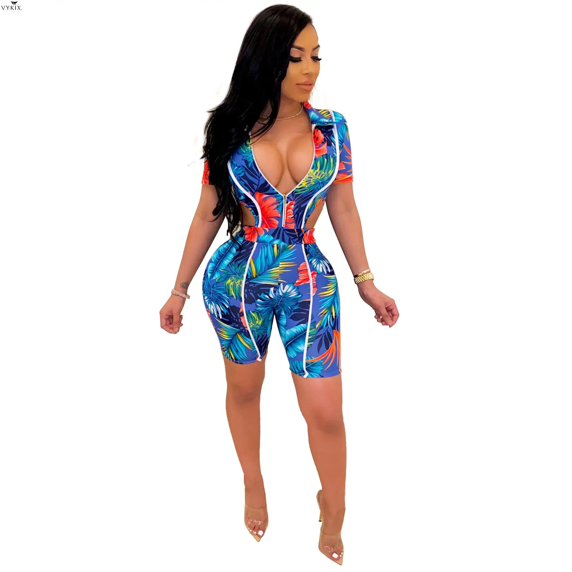 2020 Women Leaf Print Cut Out Waist Short Sleeve Zipper Up Playsuit Bodycon One Piece Romper Clubwear Bodysuits Womens Clothing
2020 Women Leaf Print Cut Out Waist Short Sleeve Zipper Up Playsuit Bodycon One Piece Romper Clubwear Bodysuits Womens Clothing