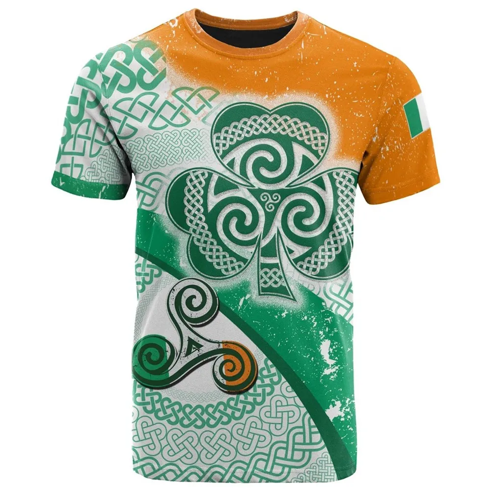 

Ireland Shamrock with Celtic Patterns T-Shirt 3D Printed Fashion T-Shirt Men Women Casual Tees Short Sleeve Pullover Tops