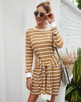 Long-Sleeve Crew Neck Knee-Length Stripped Knit Jumper Dress Pullover T-shirt Dress for Girls
Long-Sleeve Crew Neck Knee-Length Stripped Knit Jumper Dress Pullover T-shirt Dress for Girls