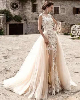 Long Mermaid Lace Wedding Dresses 2020 with Tulle Detachable Train for Bride Ball Gown
Long Mermaid Lace Wedding Dresses 2020 with Tulle Detachable Train for Bride Ball Gown