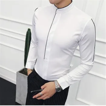 Contrast Piping Stand Collar Shirt Long Sleeve Solid Designer Madarin Collar Slim Fit Camisa Social Masculina Camicie Uomo
Contrast Piping Stand Collar Shirt Long Sleeve Solid Designer Madarin Collar Slim Fit Camisa Social Masculina Camicie Uomo