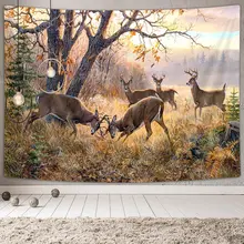 

Animal Deer Tapestry Wildlife Elk Herd in Fall Forest Pattern Tapestry Home Decor Wall Hanging Bedroom Living Room Tapestries