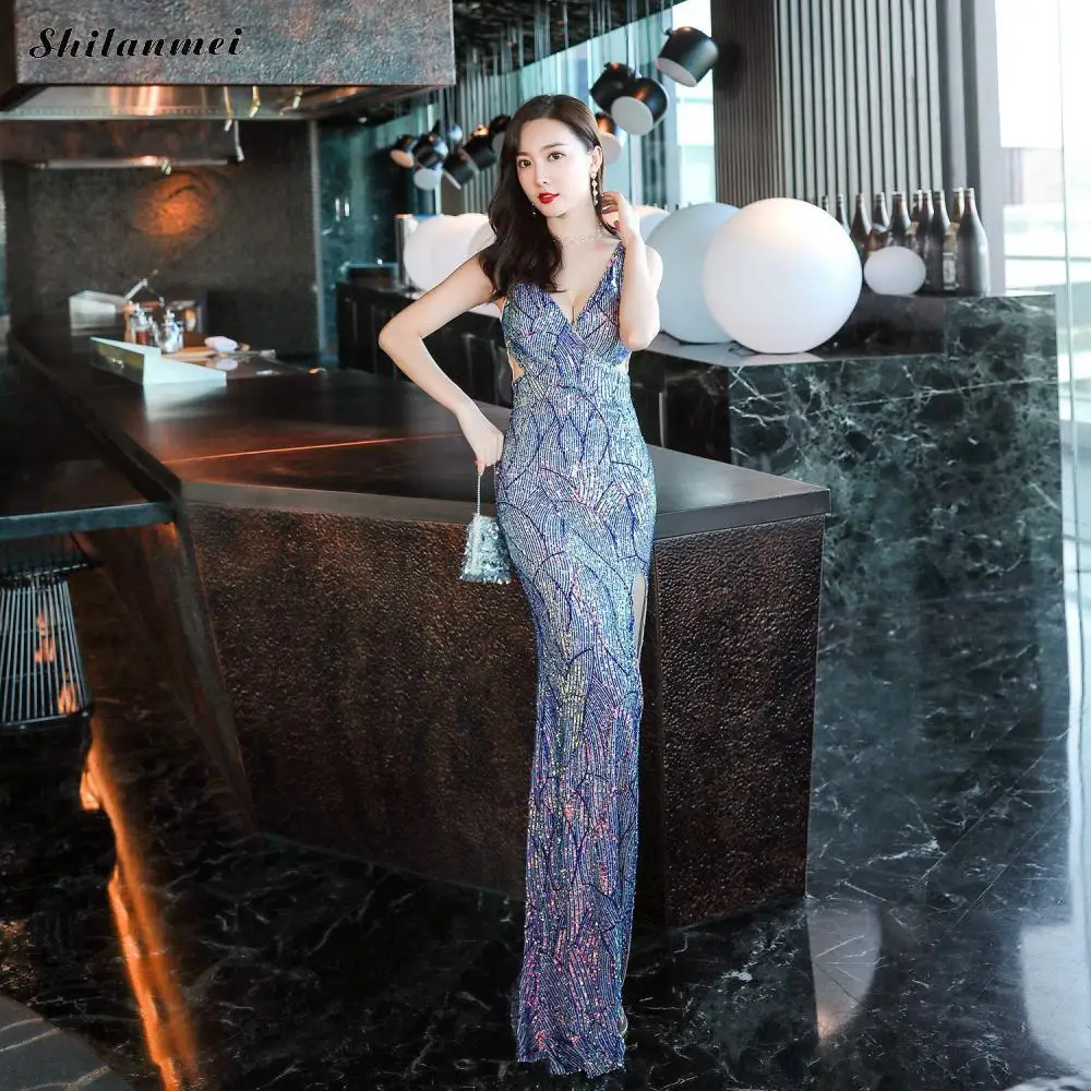 Chic Sequin Evening Party Dress Vintage Sleeveless Mermaid Dresses Women Hollow Side Slit Sexy Ball Gowns Blue Vestidos Fe Festa
Chic Sequin Evening Party Dress Vintage Sleeveless Mermaid Dresses Women Hollow Side Slit Sexy Ball Gowns Blue Vestidos Fe Festa