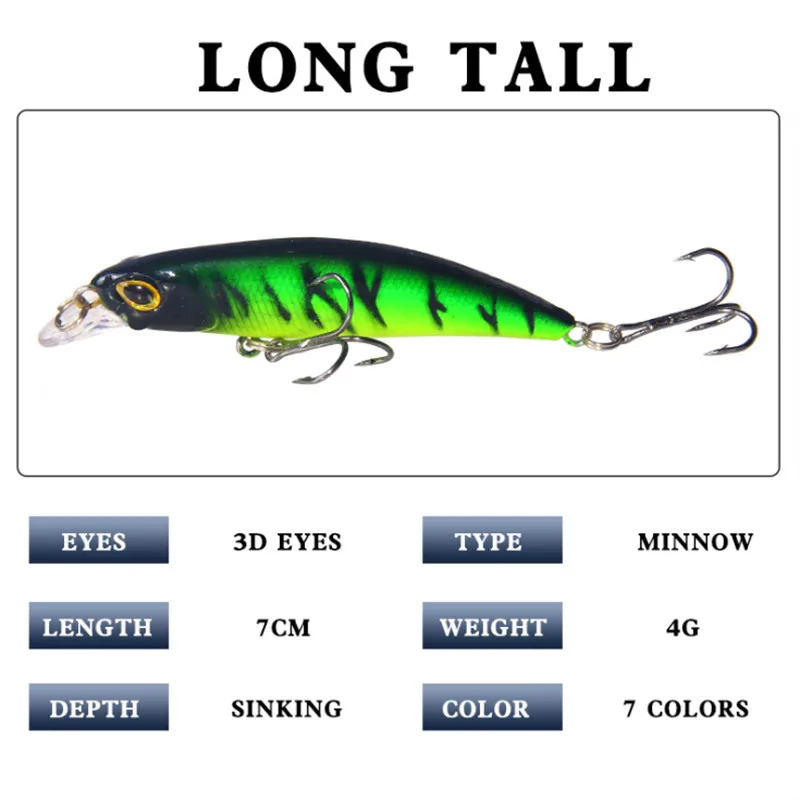 Artificial Minnow Slow Sinking Plastic Hard Bait 7pcs/set 7CM/4G 3D Eyes With Sharp Treble Hook Tackle Bionic Bait Outdoor
Artificial Minnow Slow Sinking Plastic Hard Bait 7pcs/set 7CM/4G 3D Eyes With Sharp Treble Hook Tackle Bionic Bait Outdoor