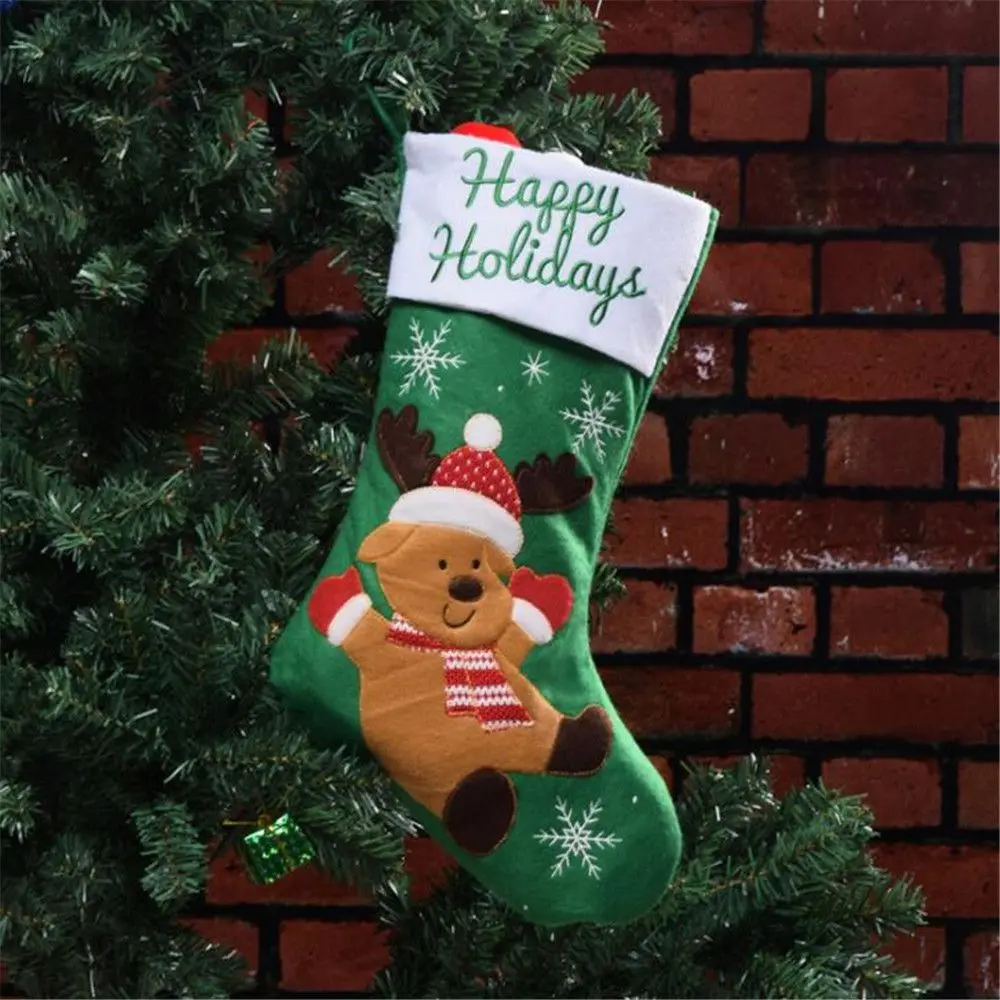 stockings gift kids candy bag santa claus snowman deer pocket