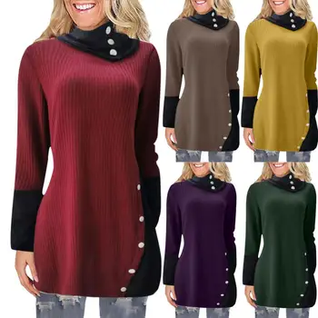 New Casual Women Long Sleeve Warm Heap Collar Color Block Buttons Decor Loose Sweater
New Casual Women Long Sleeve Warm Heap Collar Color Block Buttons Decor Loose Sweater