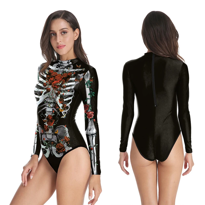 2021 New Red Rose Human Skeleton Printing 3D Digital Seaside Beach Sunscreen Quick-drying All-in-one Swimsuit | Спорт и развлечения