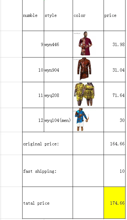 special link custom clothes 5 pieces $164.66,add $10 fast shipping,so the last price is $174.66
special link custom clothes 5 pieces $164.66,add $10 fast shipping,so the last price is $174.66