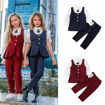 2-7 Years Girls Blazers 3pcs Set Infant Girl Kid Lace Shirt Tops Vest Pants Baby Girls Outfits Autumn Party Formal Girl Suit Set
2-7 Years Girls Blazers 3pcs Set Infant Girl Kid Lace Shirt Tops Vest Pants Baby Girls Outfits Autumn Party Formal Girl Suit Set