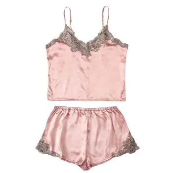 Women Satin Embroidery Lace Silk Camisole Shorts Set Sleepwear Pajamas sexy Lingerie home suit pijama kigurumi summer 2019
Women Satin Embroidery Lace Silk Camisole Shorts Set Sleepwear Pajamas sexy Lingerie home suit pijama kigurumi summer 2019