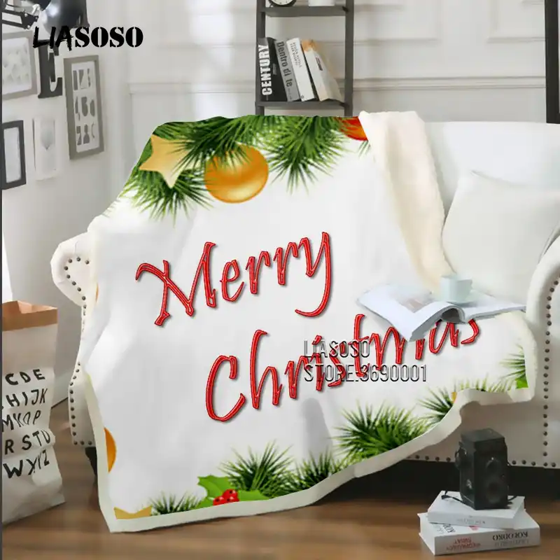 merry christmas santa claus snowman throw blanket plush fleece