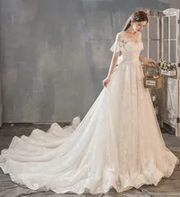 GY New Elegant Wedding Dresses Illusion Neck Applique Lace Short Sleeve A-Line With Train Trailing Bride Gowns Robe De Mariage
GY New Elegant Wedding Dresses Illusion Neck Applique Lace Short Sleeve A-Line With Train Trailing Bride Gowns Robe De Mariage