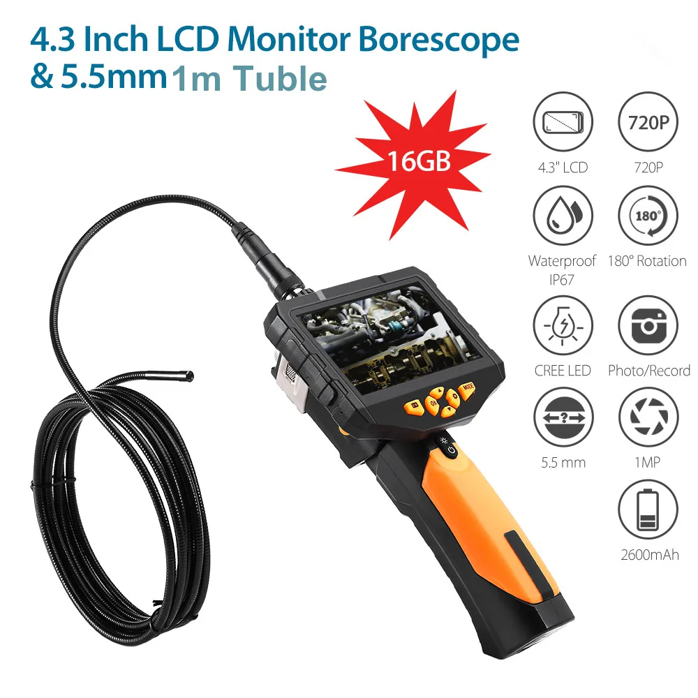 Eyoyo NTS300 1M 5.5MM Tuble Endoscope 4.3" LCD Display Monitor Oil-proof Snake Inspection 360 Degree Rotation Borescope Camera
Eyoyo NTS300 1M 5.5MM Tuble Endoscope 4.3" LCD Display Monitor Oil-proof Snake Inspection 360 Degree Rotation Borescope Camera