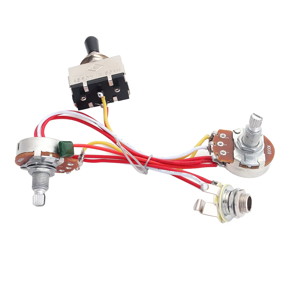 Electric Guitar Wiring Harness Kit 3 Way Toggle Switch 1 Volume 1 Tone 500K Pots for LP Guitar GU202 (Silver)
Electric Guitar Wiring Harness Kit 3 Way Toggle Switch 1 Volume 1 Tone 500K Pots for LP Guitar GU202 (Silver)