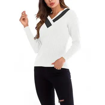 Fashion Autumn Patchwork Slim Knitted Sweater Women Casual V-neck Long Sleeve Knitted Pullover Female Elegant Top
Fashion Autumn Patchwork Slim Knitted Sweater Women Casual V-neck Long Sleeve Knitted Pullover Female Elegant Top