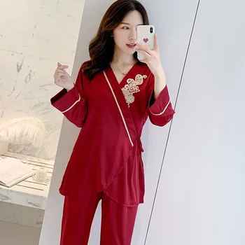 Women Satin Burgundy Sleepwear 2020 New Silky Pajamas Set Pyjamas Lace Bathrobe Nightgown Casual Kimono Robe Gown Homewear 
Women Satin Burgundy Sleepwear 2020 New Silky Pajamas Set Pyjamas Lace Bathrobe Nightgown Casual Kimono Robe Gown Homewear