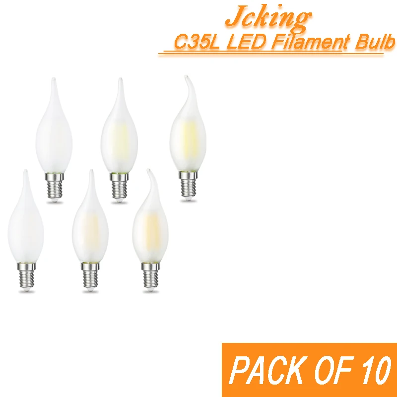 

Pack of 10 JCKing Dimmable 2W 4W 6W Led Candle E12 E14 110V 220V Vintage Frosted Filament Bulbs Lamp For Chandelier Lighting