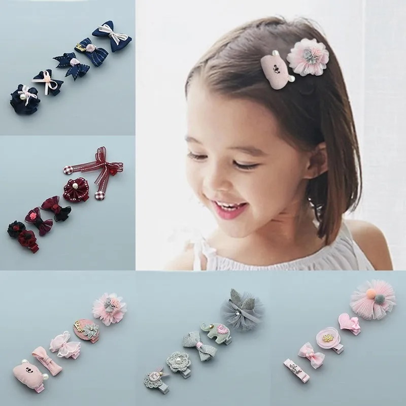 

M MISM 1set Lace Hair Clips For Children Imitation Pearls Hairpins Girls Bow Barrettes Hair Accessories Hair Ornament Gifts