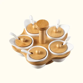 Ceramic Rotating Spice Jar Set Wood Cover Seasoning Box Salt Storage Box with Rack Kitchenware Accessories
Ceramic Rotating Spice Jar Set Wood Cover Seasoning Box Salt Storage Box with Rack Kitchenware Accessories