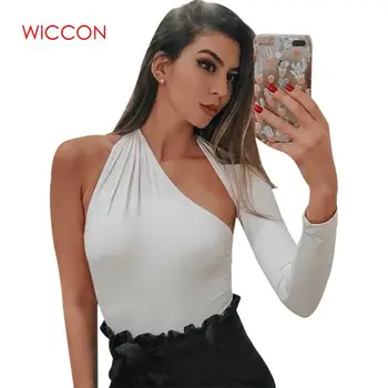 Women Sexy One Shoulder Backless Skinny Bodysuits Summer Long Sleeve Hollow Out Rompers Ladies Stretchy Bodysuit 
Women Sexy One Shoulder Backless Skinny Bodysuits Summer Long Sleeve Hollow Out Rompers Ladies Stretchy Bodysuit