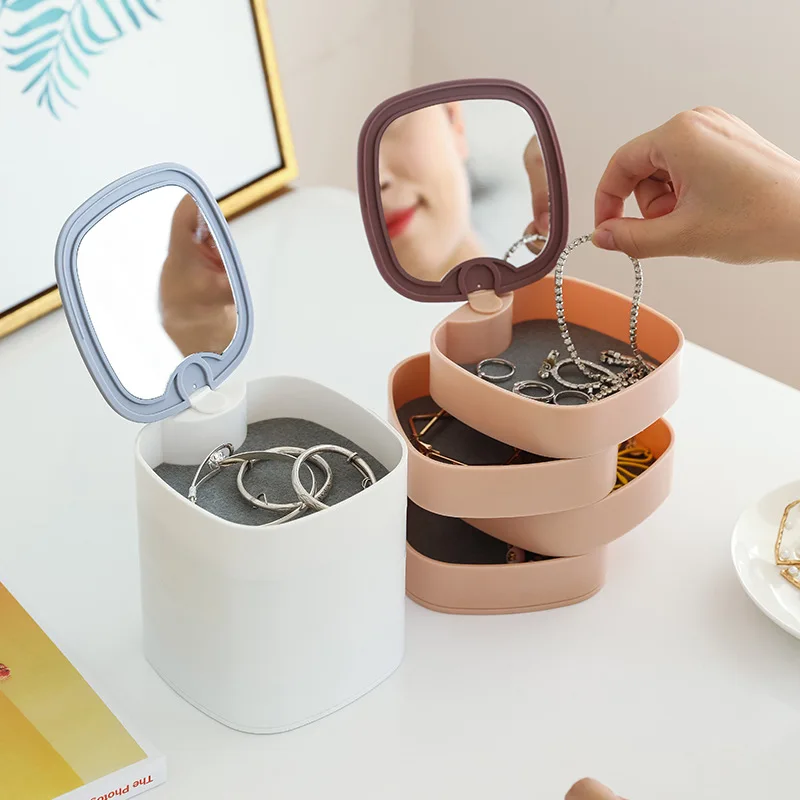 360 Degrees Rotating Storage Box Storage Box Plastic Table Jewelry Box Color Contrast Multilayer With Mirror Stud Earring with
360 Degrees Rotating Storage Box Storage Box Plastic Table Jewelry Box Color Contrast Multilayer With Mirror Stud Earring with