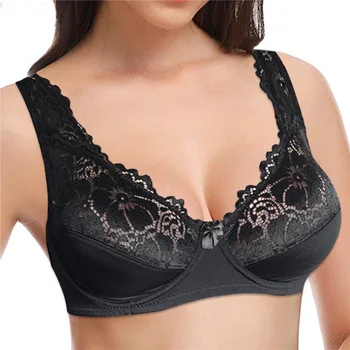 

Womens Floral Bra Lager Bosom Lace Perspective Bralette Sexy Lingerie BH Underwired Plus Size Brassiere Top B C D DD E F