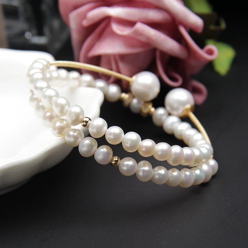 

Free shipping Hot sell high quality jewelry lady genuine natural round pearl multi row stretch bracelet bangle best seller