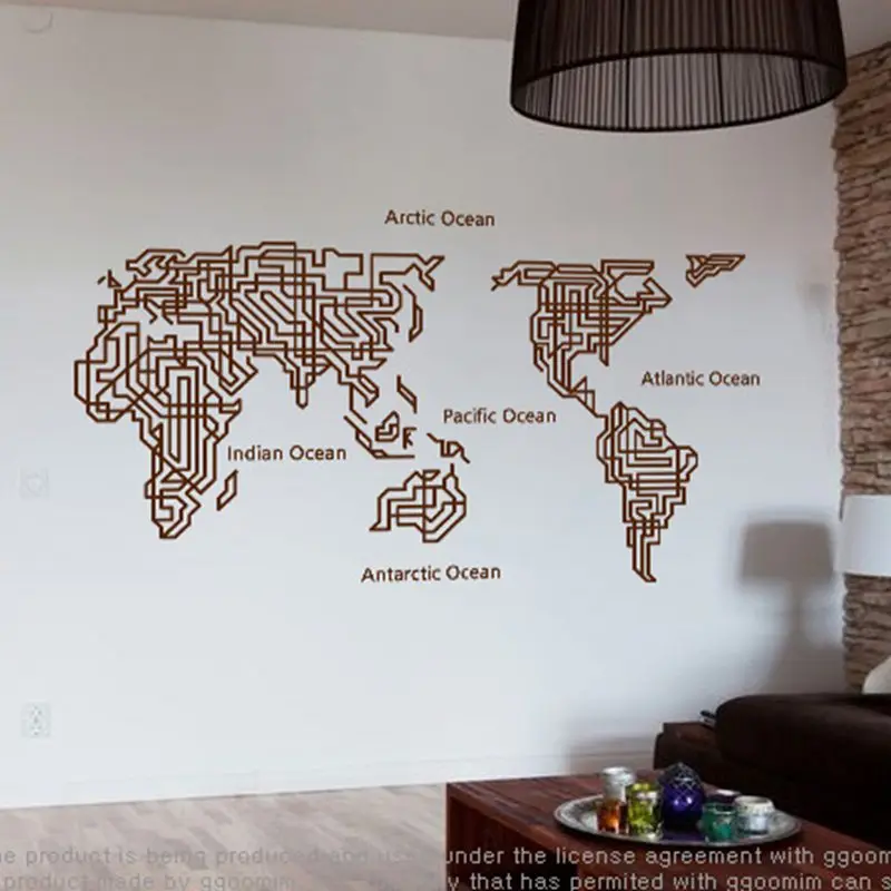 DCTAL World Map Wall Stickers Large New Design Maze Coffee Shop Pattern Creative  Map Wall decals Vinyl Decals World Map Poster