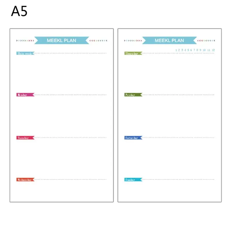 6 Holes Refill Inner Paper Diary Week Month Planner for A5 Loose Leaf Notebook | Канцтовары для офиса и дома