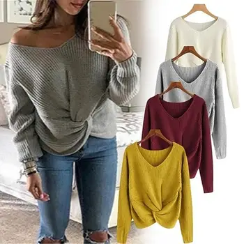Spring Autumn Sweater Women Solid Color V Neck Sweaters Pullovers Front Knotted Irregular Hem Knitted Sweater Female Knitwear
Spring Autumn Sweater Women Solid Color V Neck Sweaters Pullovers Front Knotted Irregular Hem Knitted Sweater Female Knitwear