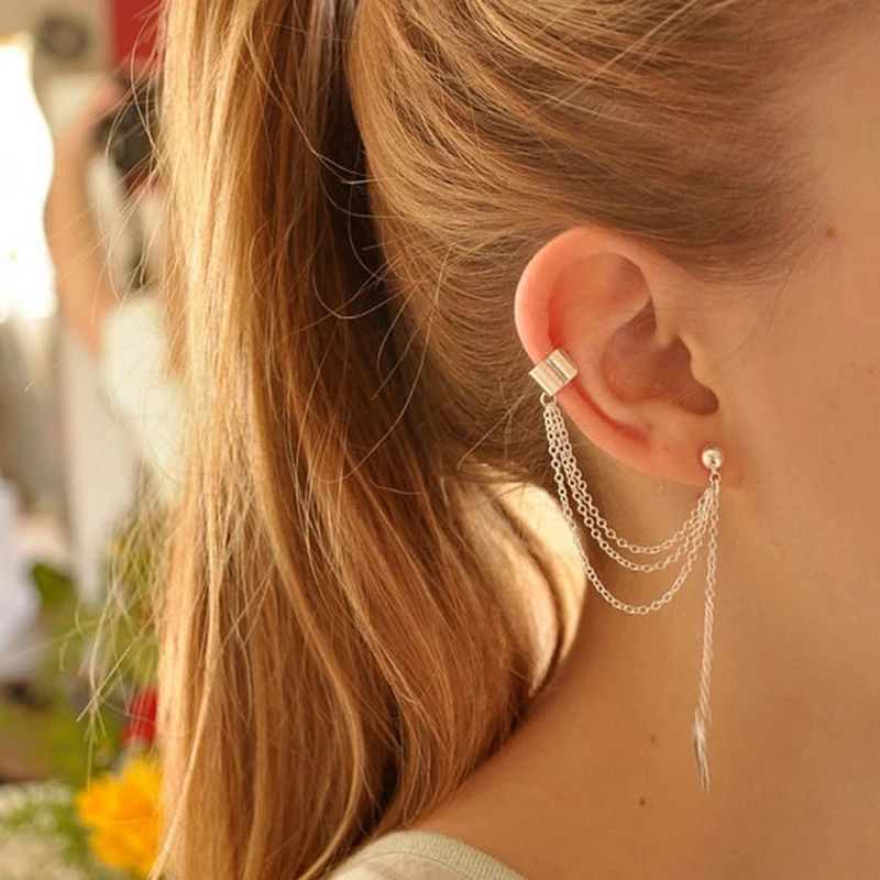 Фото Новинка необычная Металлическая клипса на ухо в виде листьев для женщин и