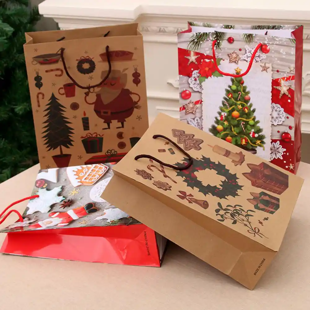tpfocus 12pcs christmas series printing kraft paper tote bag for
