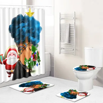 African Women's New Creative Shower Curtain Cross-Border Supply Wholesale Graphic Customization Bathroom Carpet Combination Mat
