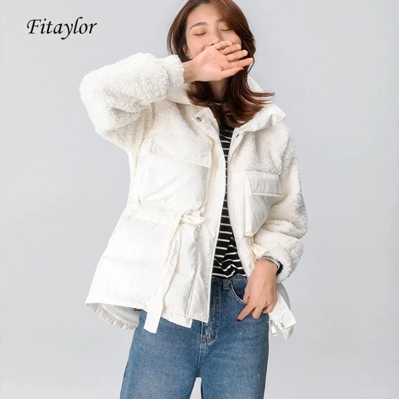 Фото Fitaylor Женская куртка на 90% белом утином пуху свободная толстая с поясом теплая