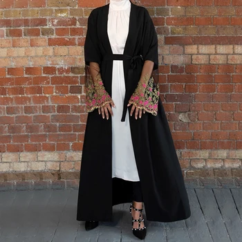 Siskakia Lace Embroidered Cardigan Abaya Fashion Exquisite Mesh Patchwork Flare Sleeve Muslim Abaya Open Front Black Kimono Eid
Siskakia Lace Embroidered Cardigan Abaya Fashion Exquisite Mesh Patchwork Flare Sleeve Muslim Abaya Open Front Black Kimono Eid